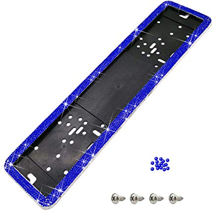 1 X Surrounds License Plate Holder 4 X Screws Holder Frame, For All Cars, Stainless Bling Crystal Rhinestone Plate Holder, Oblong Number Plate Holder, Detachable Number Plate Holder Anti Theft (blue)