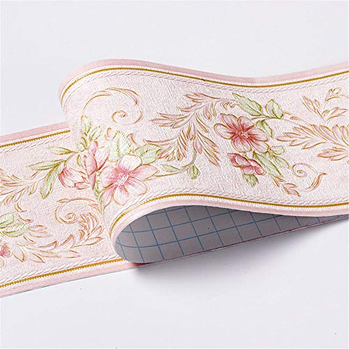 GouieRylin TapetenbordüRe BordüRe Selbstklebend Zum Aufkleben FüR Wohnzimmer KüChe Badezimmer Abnehmbare Wasserdicht Bodenleiste Pvc Dekorative BordüRe Rosa Garten 10.6cm X 500CM