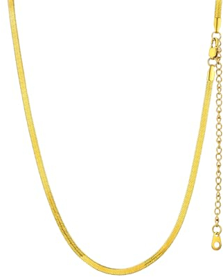 GOLDCHIC JEWELRY Hochwertige Flache Schlangen Kette aus Edelstahl ohne Anhänger Breite 3mm Fischgrätenmuster Kette Choker Collier Halsband Modeschmuck mit 46cm+9cm Kette in Gold