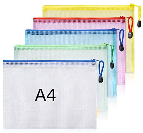 Plastic Wallets A4 Zip Wallets Ziplock Bags Plastic Mesh Document File Folder A4 Zipper Bag Zip Locked Bags - 5PCS