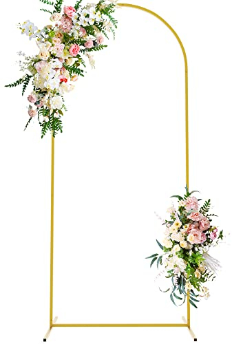 Wokceer 1.8 m Hochzeitsbogen-Hintergrundständer, quadratisch, goldfarbener Metallbogen, Hintergrund für Hochzeitszeremonie, Outdoor, Innenbereich, Blumenballon, Bogen Dekoration