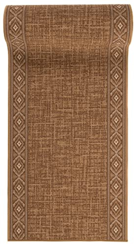 Mazovia rutschfest Teppich Läufer Flur - Klassisch Muster Teppichläufer - Kurzflor Flurläufer für Vorzimmer, Schlafzimmer, Küche - ÖKO-TEX Zertifiziert - Meterware Beige - 67 x 700 cm