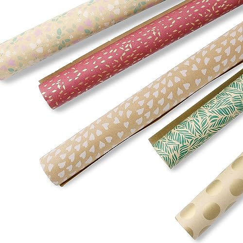 BIOZOYG Geschenkpapier Geburtstag 5 Rollen 2x0,7 m Joy - Geschenkpapier Rolle aus Recyclingpapier nachhaltige Forstwirtschaft - Geschenkpapier Kraftpapier