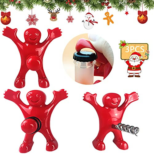 Flaschenöffner, Korkenzieher, 3 Stück Weinöffner, Weinflaschenöffner, Roter Mann Flaschenöffner, Bottle Opener, Korkenzieher und Weinflaschen Stopfen, Weinflaschenöffner Lustig für Männer Geschenk