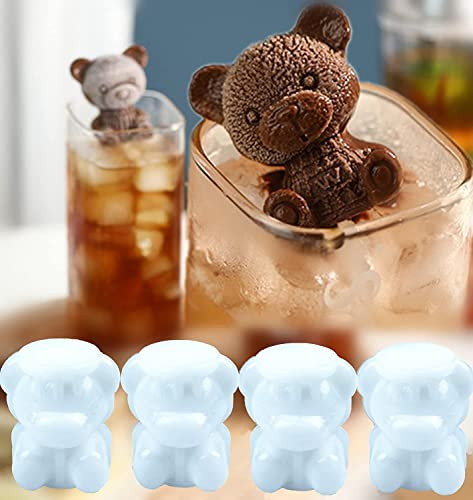 Bären-Eisformen, 4er-Pack, entzückende Eiswürfelformen, schöne 3D-Teddy-DIY-Getränke, Bärenform Eis, 100% BPA-freies Silikon, Bärchen Set hochwertig (4 Stück)
