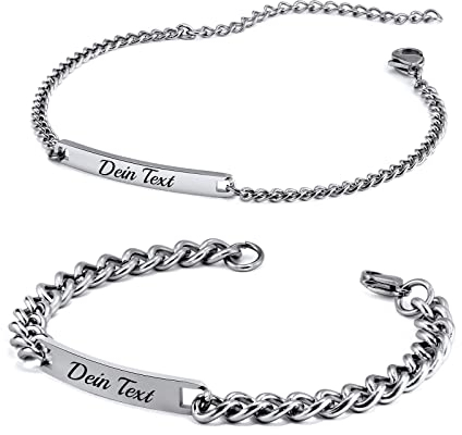 XUANPAI Personalisierte Partnerarmbänder Paar Armbänder - Personalisiertes Armband mit Gravur Couple Armband Familie Armbänder Partnerarmband für Paare Pärchen Armband (2 Stück Silber 4mm&7mm)