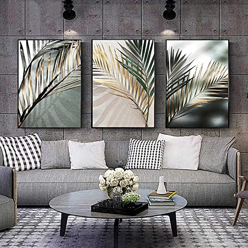 Trayosin 3er Set Premium Poster, Abstrakt Goldene Blätter Bilder,Moderne Wandbilder,Stilvolle Poster Wanddeko für Wohnzimmer & Schlafzimmer,ohne Bilderrahmen (40x50cm)