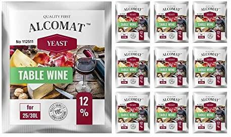 Alcomat Weinhefe 10er Pack - Trockenhefe für Rotweine und Weißweine - Reinzuchthefe für Wein Gärtemperatur 15-30°C - Alkoholtoleranz bis zu 12% - Wein Hefen für Tischwein
