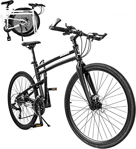 Tragbar Faltrad Klapprad Klappfahrrad Mountainbike Fahrräder Klappfahrrad Faltrad Lastgewicht 150 Kg Folding Bike Faltbares Mountainbike für Outdoor Reisen Camping,Black/24inch,24