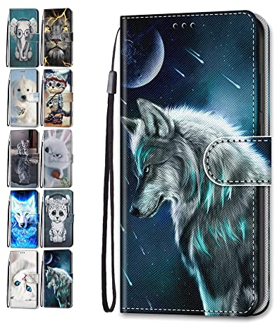 Phone Case for Samsung Galaxy S10 Leather Wallet Flip Cover with Pattern Design Card Holder Slot Silicone Protective for Girls Boys - Wolf