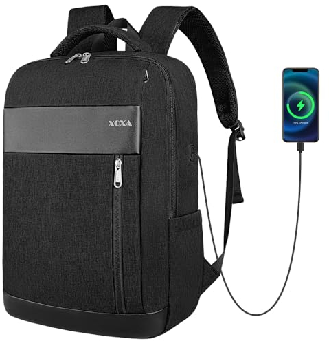XQXA Mochila de Viaje para Ordenador portátil con Puerto de Carga USB y Puerto para Auriculares, Mochila para Estudiantes de Colegio y Universidad, Compatible con portátil de 15.6 Pulgadas