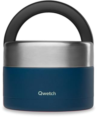QWETCH - Lunch Box Isotherme Inox avec Poignée - Bleu Marine 650ml - Boîte Alimentaire Repas Chaud - 5h Chaud et 7h Froid - Etanche & Sans-BPA