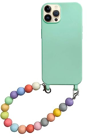 Bakicey Handyhülle für iPhone 12 Mini Glitzer Rainbow mit Perlen Band Transparent Aesthetic Schutzhülle Frauen Mädchen Kristallklar Hülle mit Süßes Chain Case für iPhone 12 Mini, Altrosa