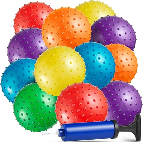 Knobby Balls Bulk Sensory Balls and Spiky Massage Stress Balls, with Pump, Fun Bouncy Ball Party Favors, Stocking Stuffers for Kids, Toddlers by Bedwina