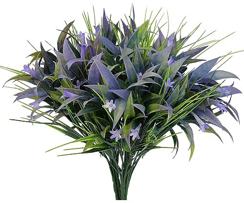 AUMVEYI 8 Bündel künstliche Pflanzen, Sträucher, für den Außenbereich, UV-beständig, künstliche Blumen, Gras, Bulk-Kunststoff, Grün für Herbst, Winter, Sommer, Außenfenster, Blumenkasten, Veranda,