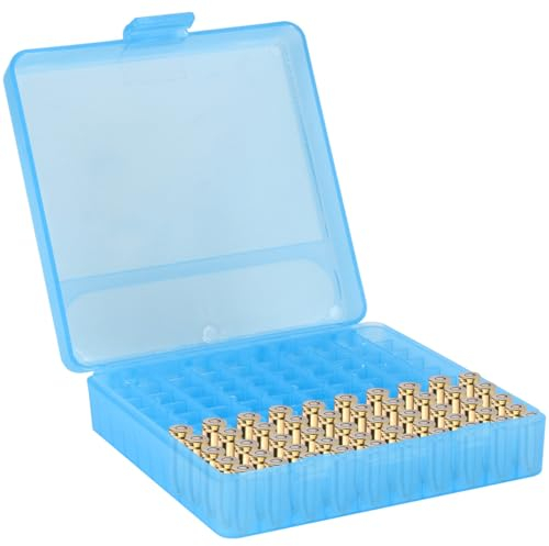 Prothens 100 Cartuchos de Pistola de Solapa Redonda el plástico se Puede apilar y Bloquear el Tanque de Almacenamiento de municiones-Azul 4,61*4,61*1,38