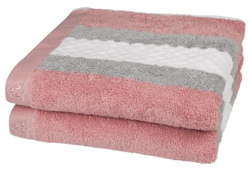 Ross Walk-Frottier Handtücher Harmony Streifenfond Altrose, Handtuch 50x100 cm