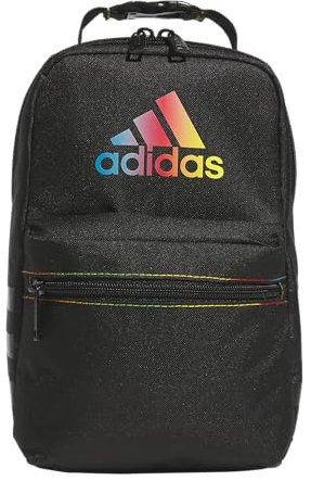 Adidas 983578 Santiago - Lonchera enfriadora para mujeres y hombres, contenedor de alimentos aislado con bolsillo de malla, poliéster, arcoíris negro/3.0