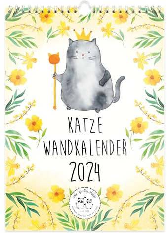 Mr. & Mrs. Panda A3 Wandkalender 2024 Katze Collection - Geschenk, Katzenprodukte, Katzenmotiv, Jahreskalender, Terminplaner, Katzendeko,