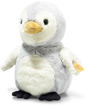 Steiff Lio Pinguin hellgrau 21 cm, Soft Cuddly Friends, Kuscheltier Pinguin, Flauschiges Stofftier zum Spielen & Kuscheln, aus kuschelweichem Plüsch für babysanfte Haut, waschmaschinenfest