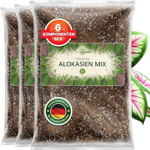 ORAGARDEN Alocasien Erde für Zimmerpflanzen und Garten - 9L Alokasien Substrat für Pflanzen, Palmen, Blumen - 6 Komponenten Blumenerde