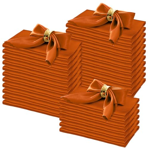 Horbaunal Satin-Servietten, 50,8 x 50,8 cm, übergroße Dinner-Servietten mit eleganter Spitze, weiche Stoffservietten für Partys, Hochzeiten, Veranstaltungen, gebranntes Orange, 100 Stück