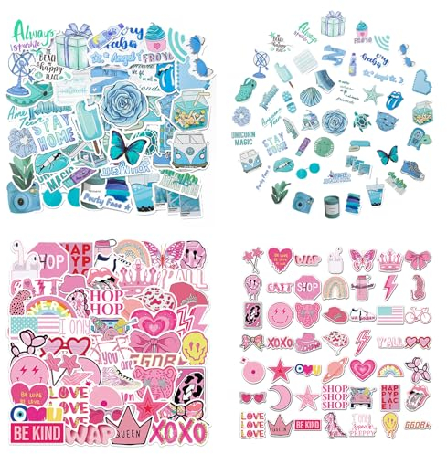 MAIGO 100Pcs Preppy Stickers - Blue and Pink Aesthetic Stickers, Waterproof Cute Stickers for Kids, Cheap Decoration Stickers for Phone,skateboard, Laptop, Mood Stickers for Girls Journal