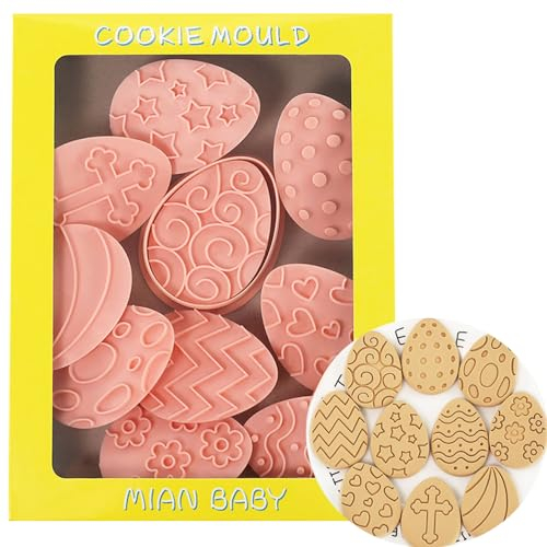 10 Pieces Easter Biscuit Cutter, 3D Easter Eggs Cookie Cutter Set, Plastic Egg Shape Cookie Cutters for Easter Baking, C
