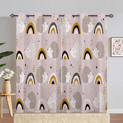 ANHOPE Tier Igel Regenbogen Blickdichte Gardinen mit Ösen Thermo Vorhänge Kinder Jungen Mädchen Vorhang Blackout Curtain Wohnzimmer Schlafzimmer Verdunklungsvorhänge 2er Set H 183 x B 117 cm