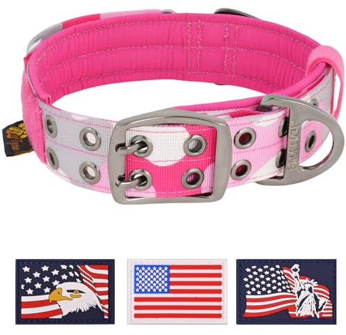 ADITYNA Strapazierfähiges Hundehalsband für extra große Hunde, Camouflage-Rosa mit Griff für Training und Spazierengehen, breit, taktisch, weiches Neopren gepolstert