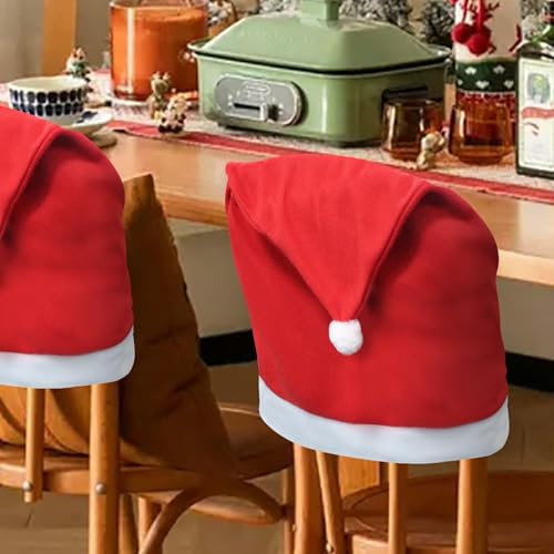nomiou Stuhlhussen Weihnachten 4er Set - Stuhlbezug Weihnachten Deko Christmas Chair Cover nikolausmütze Dekoration zum Überziehen auf den Stuhl für Weihnachten