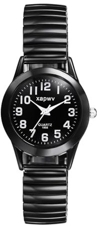 OIDEA Damen Uhren elastisch Armbanduhr: Cool Schwarz Paar Armband Uhr Edelstahl Analog Quarz mit Klarer Digitale Zifferblatt Geschenk für Frauen Freundin Schwester Familie