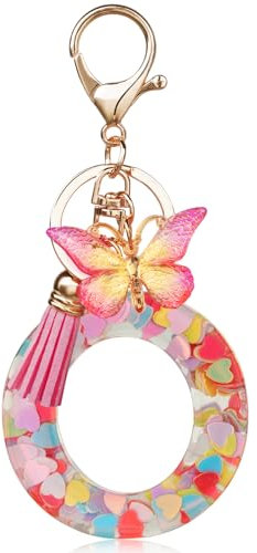 OSDUE Porte-clés avec Initiales pour Filles et Femmes, Porte-clés Lettre O en Résine, avec pendentif papillon et pampille, pour Femmes Filles Portefeuilles Sac à Main Charme