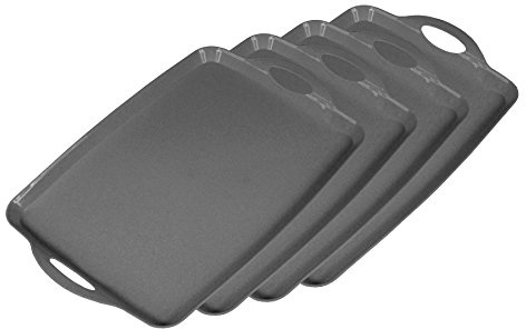 simpa Large Plastic Serving, Breakfast, TV Dinner Trays with Handles - Graphite 51 x 33cm - Set of 4