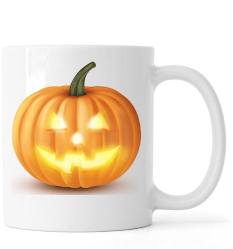 Atspauda Tasse à thé ou café en céramique Motif monstre citrouille d'Halloween Blanc