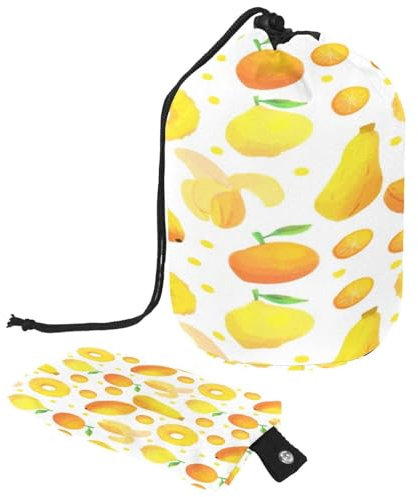 Beauty case con coulisse, a forma di botte, frutta, banana, arancia, papaya, limone, beauty case, organizer da viaggio + piccola borsa, Multi, 9.9x6.9in/25.2x17.6cm;6x3.5in/15.2x8.8cm, Beauty case