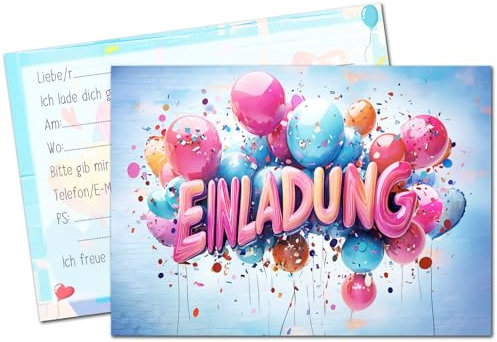 Vielucks 15 x Original Graffiti Einladungskarten -DIN A6,Einladungskarten Kindergeburtstag Junge Mädchen,Geburtstagseinladungen,Partyeinladungen,Einschulung Einladungskarten,Party deko (Ballon)
