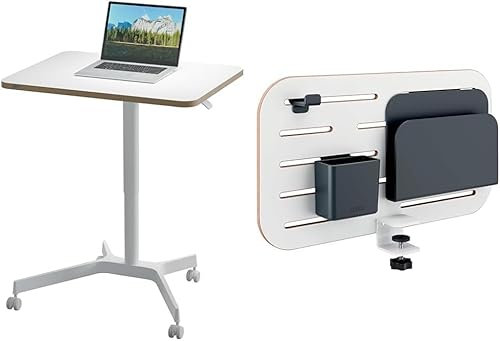 Leitz Ergo Set Mobiler Sitz-/Steh-Schreibtisch & Kleiner Pegboard Schreibtisch-Organizer, Höhenverstellbares Stehpult, Belastbar bis 20 kg, 80 x 60 cm, Organizer mit Zubehör, 65360001 + 65480000