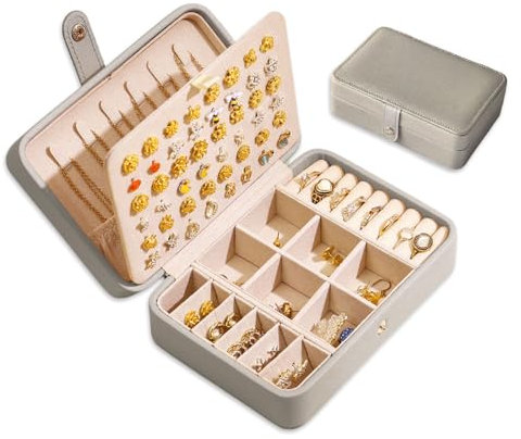 Bieiyhe Portagioie da Viaggio Donna,Porta Organizeri in Pelle Pu,Porta Gioielli Piccolo,Portagioie Portatile,Jewelry Box,Travel Jewelry Organizer Viaggio Gioielli per Riporre Orecchini,Anelli -Argento