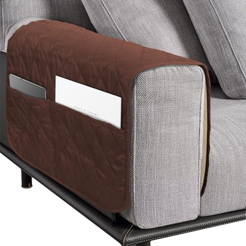 NiCola Sofa Armrest Cover 1pc Dark Brown Arm Rest Chair Covers, Waterproof Chair Armrest Covers with Pockets for Sofa, Recliner Chair, Armchair (Dark Brown)
