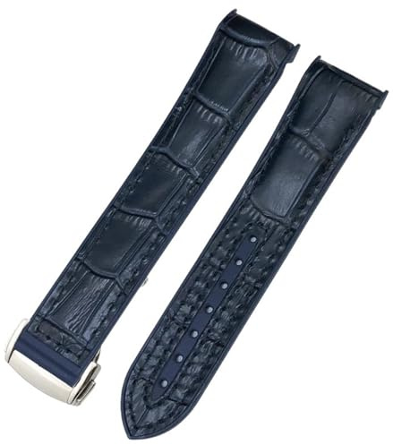 KDEGK 20 mm 22 mm neues zweifarbiges Armband passend für Omega Planet Ocean Seamaster Gummi-Silikon-Nylon-Leder-Uhrenarmband(Blue leather1,22mm)
