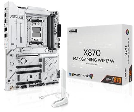 ASUS X870 MAX Gaming WIFI7W Motherboard Socket AMD AM5 (Ryzen 9000, ATX, DDR5 Memory, PCIe 5.0, WiFi 7, Aura Sync, PCIe Slot Q-Release, CEC Tier II, White)