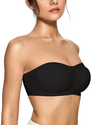 OEAK Womens Strapless Bras Jelly Push Up Bandeau Bra Non Slip Wireless Supportive Padded Bras Seamless Comfortable Tube Bra Small Black