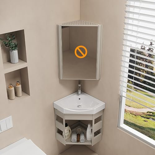 Pounjsd Évier d'angle cuisine triangulaire, meuble lave main wc avec vasque d angle, lave main angle, meuble vasque d'angle wc, 43×43cm, Lavabo mural pour petit espace, évier d'angle, Kaki