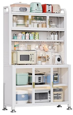 Soporte de almacenamiento para microondas de 6 niveles, estante de cocina con estante para vinos y estantes, elegante armario de bar de café, plano posterior, ahorra espacio (100 x 42 x 191 cm)