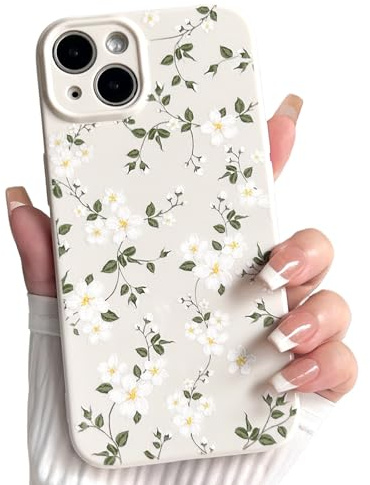 NITITOP Compatible with iPhone 14 Case Cute Flower Floral for Women Girl Full Camera Protective Vintage Trendy Slim Fit TPU Shockproof Cover - White