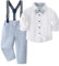 Volunboy Baby Jungen Anzug Set Bekleidung Hemd mit Fliege + Hosenträger Hosen Strampler Anzug(12-18 Monate,Größe 80,Helles Blau)