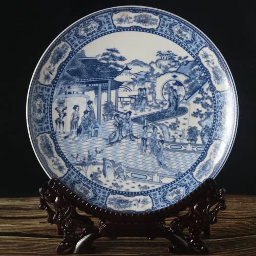 OUUOYSD Platos Decorativos de cerámica, Plato Colgante de Porcelana Antigua China Jingdezhen de 10,2 Pulgadas, Adornos Decorativos for el hogar