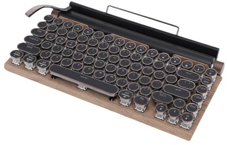 VBESTLIFE Retro -Schreibmaschinen -Tastatur mit Runden Tastatur und Metallrahmen, Drahtlose BT mechanische für Tablet Computer Telefon, 14 Hintergrundbeleuchtungsmodi (Holzfarbe)