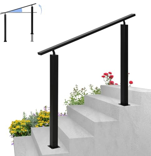 OVLRIJP Treppengeländer Außen, Geländer Außen, Metall Geländer Treppe, Winkelverstellbar Handlauf Aussen für 3 Stufen, Veranden, Gärten, 1m Lang, 0,87m Hoch (Schwarz, 100cm)